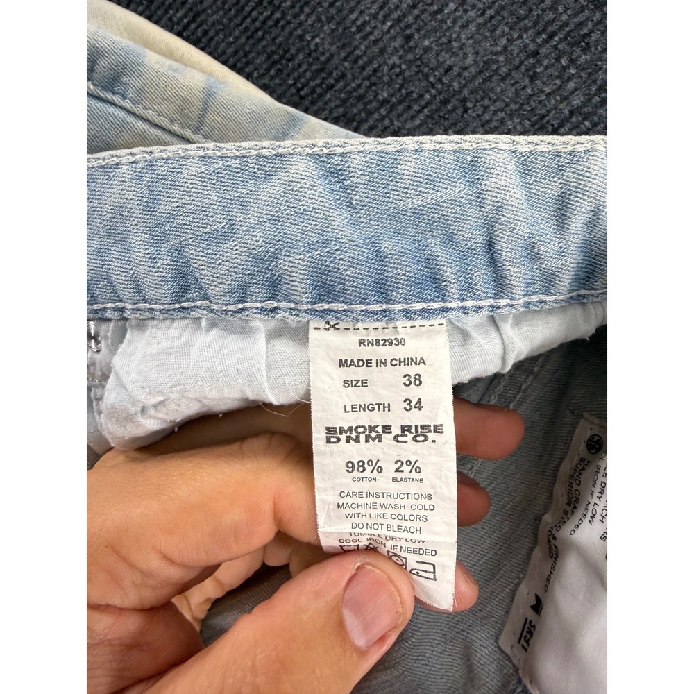 Smoke Rise DNM Co Mens Distressed Graphic Jeans Light Wash Skull Flame 38x34 - Picture 7 of 10